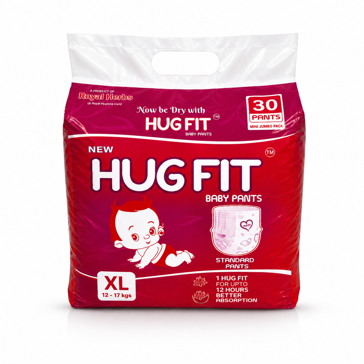 Hugfit Standard Baby Pants | Soft, Breathable & Absorbent Baby Diapers | Comfortable Fit | Newborn to XL | Multiple Pack Sizes