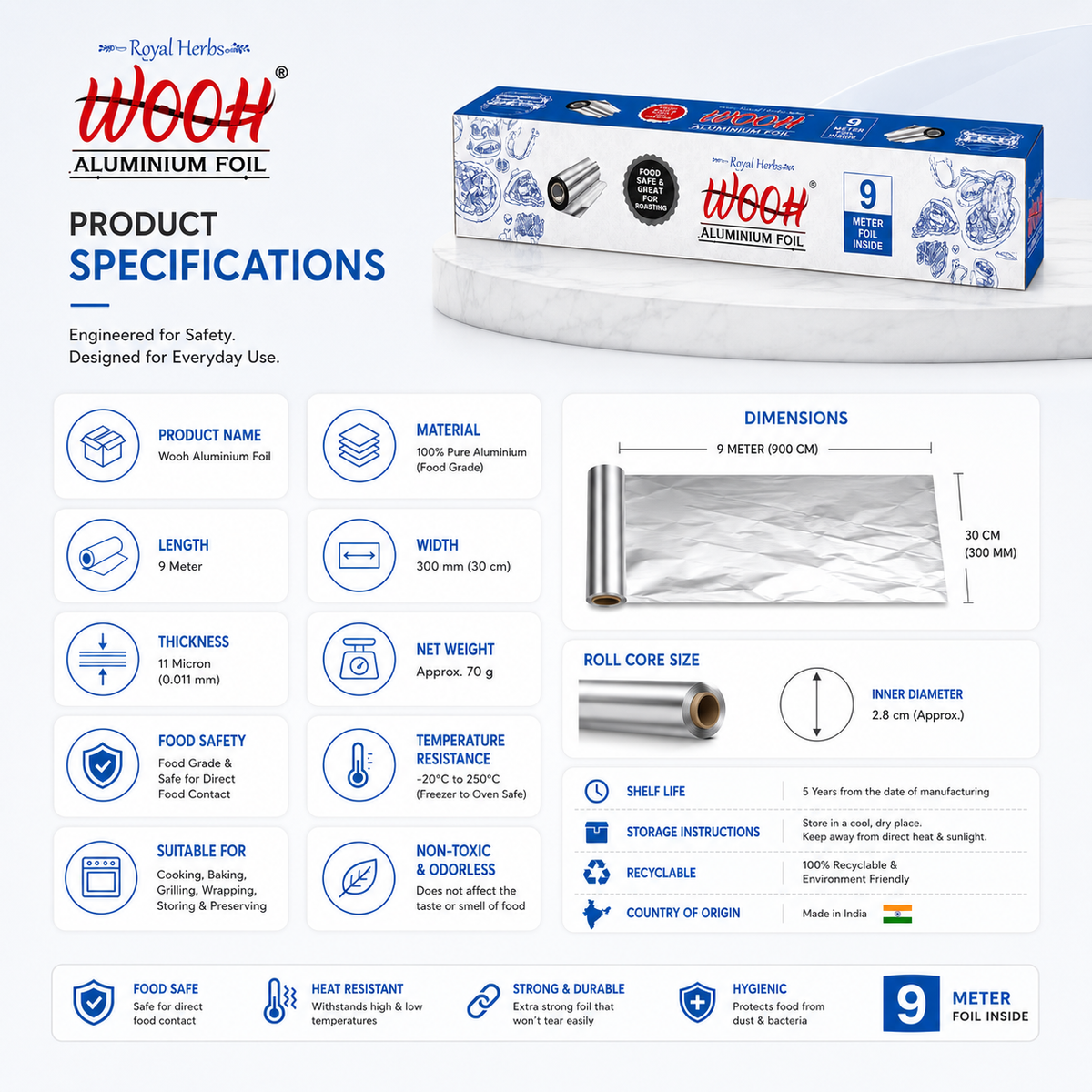 Wooh Aluminium Foil | Food Wrapping & Storage Foil | Freshness & Protection | Kitchen Essential | Easy to Use