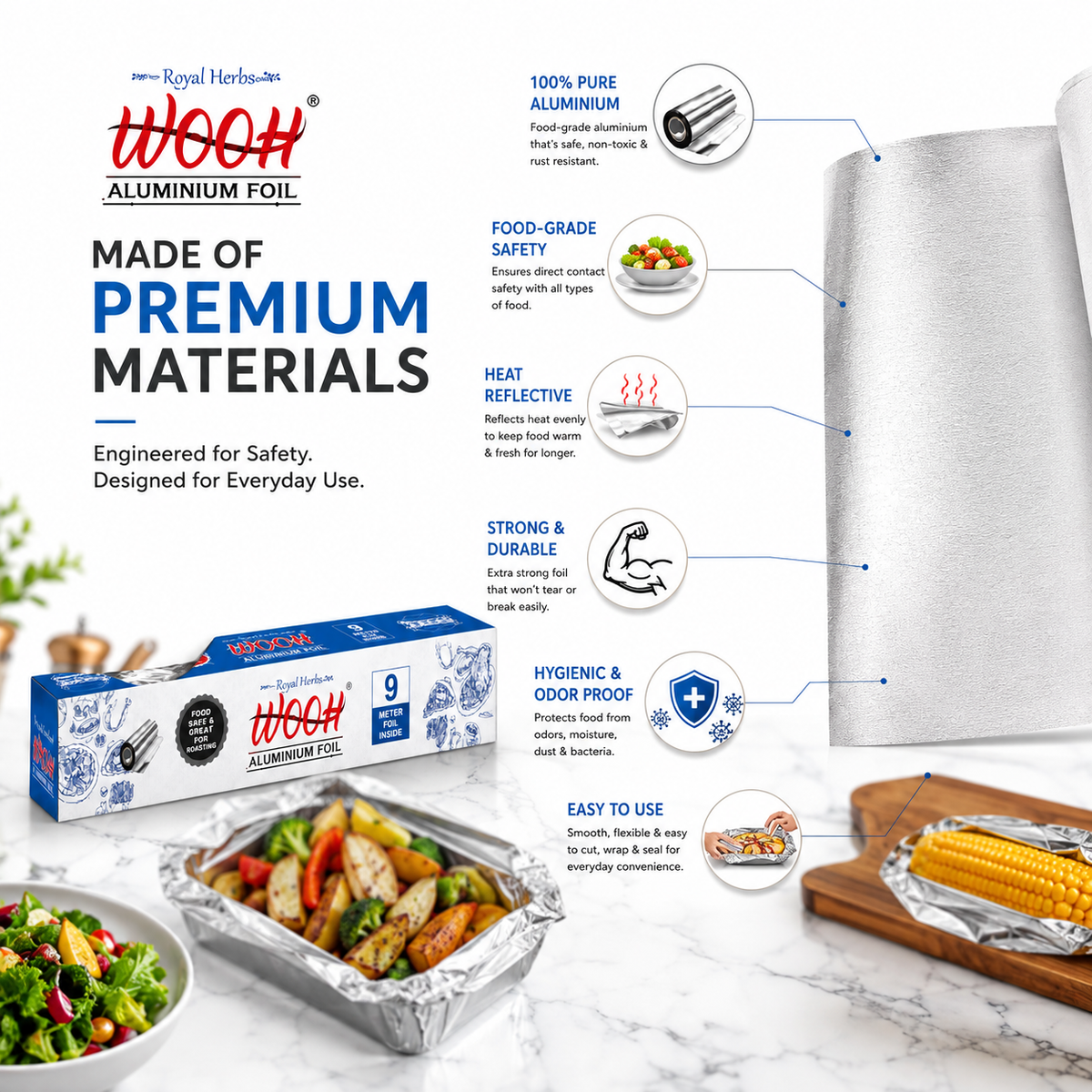 Wooh Aluminium Foil | Food Wrapping & Storage Foil | Freshness & Protection | Kitchen Essential | Easy to Use