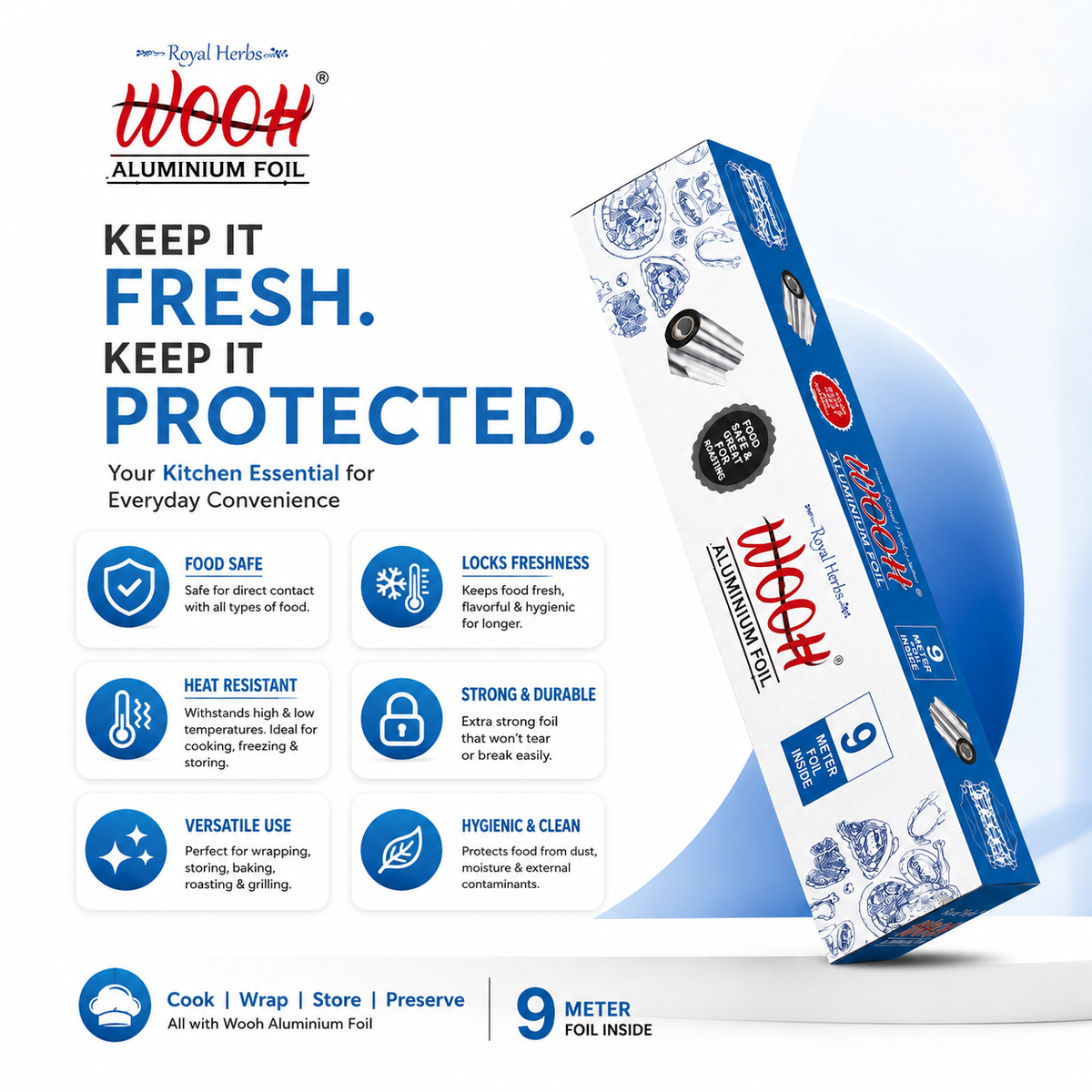 Wooh Aluminium Foil | Food Wrapping & Storage Foil | Freshness & Protection | Kitchen Essential | Easy to Use