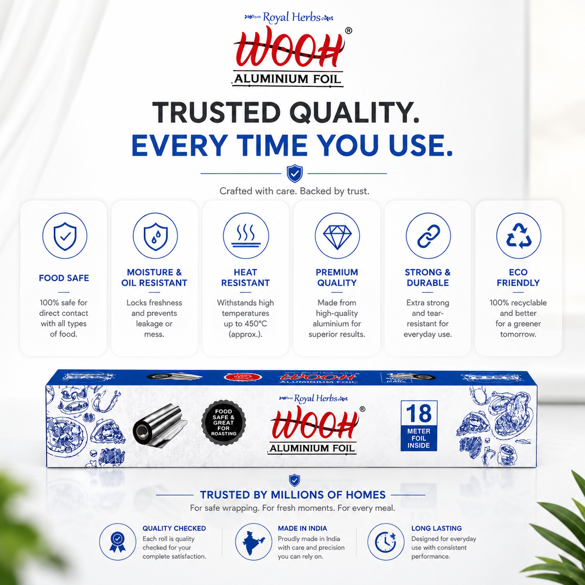 Wooh Aluminium Foil | Food Wrapping & Storage Foil | Freshness & Protection | Kitchen Essential | Easy to Use