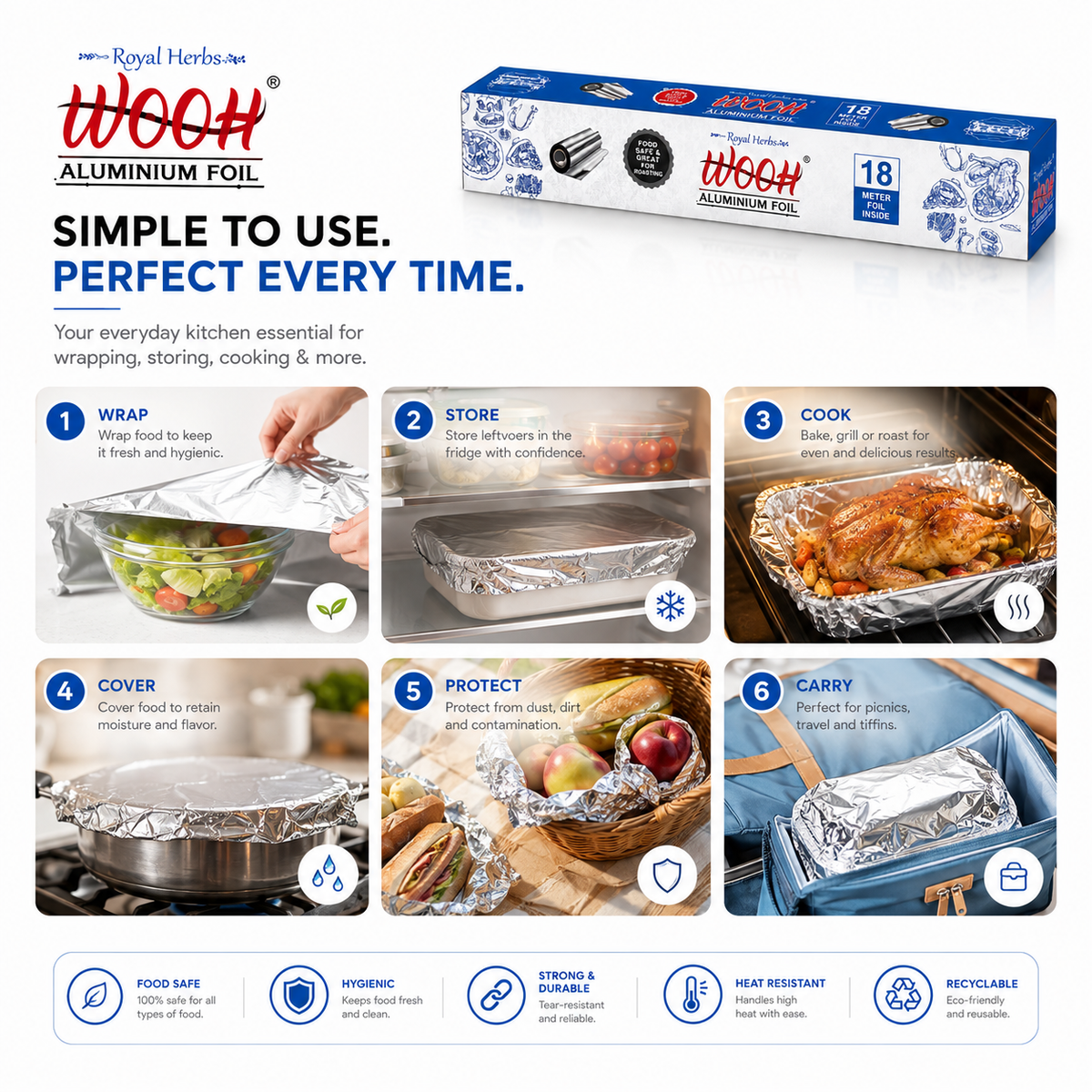 Wooh Aluminium Foil | Food Wrapping & Storage Foil | Freshness & Protection | Kitchen Essential | Easy to Use
