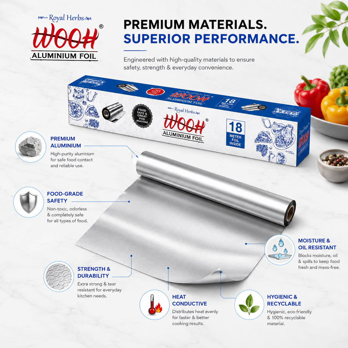Wooh Aluminium Foil | Food Wrapping & Storage Foil | Freshness & Protection | Kitchen Essential | Easy to Use