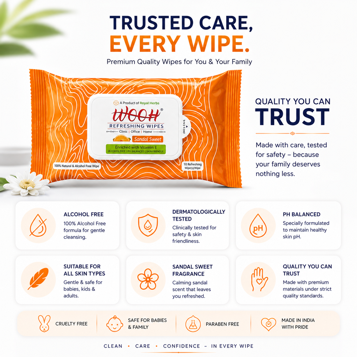 Wooh Refreshing Wet Wipes | Vitamin E Enriched | Moisturizing for All Skin Types | Cologne Exotic, Sandal Sweet & Lemony Juicy | 10 & 30 Wipes