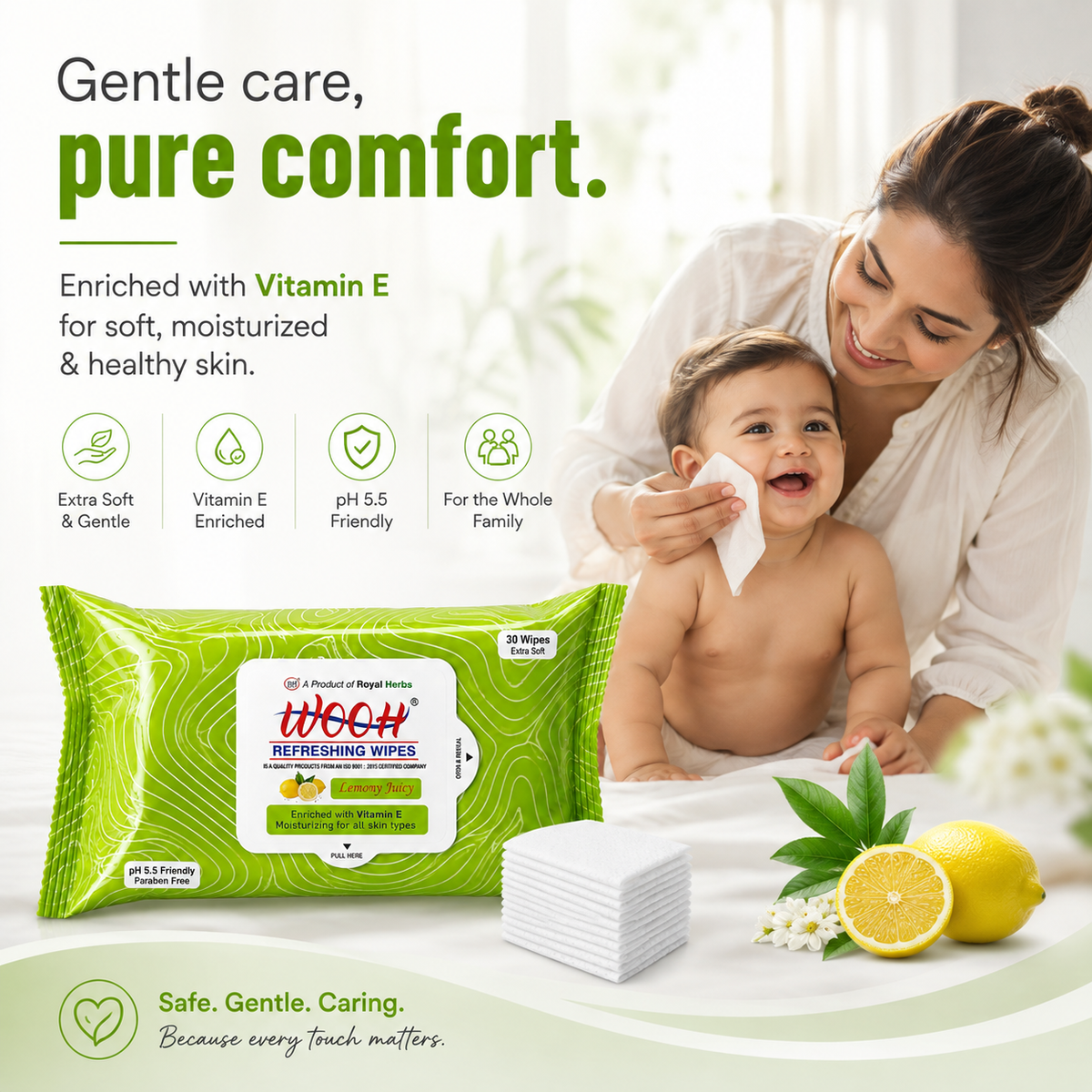 Wooh Refreshing Wet Wipes | Vitamin E Enriched | Moisturizing for All Skin Types | Cologne Exotic, Sandal Sweet & Lemony Juicy | 10 & 30 Wipes