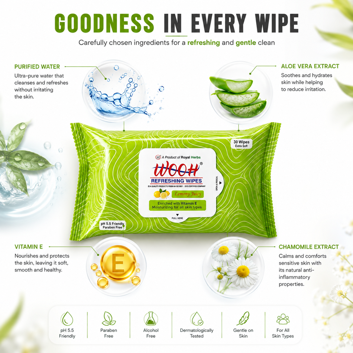 Wooh Refreshing Wet Wipes | Vitamin E Enriched | Moisturizing for All Skin Types | Cologne Exotic, Sandal Sweet & Lemony Juicy | 10 & 30 Wipes