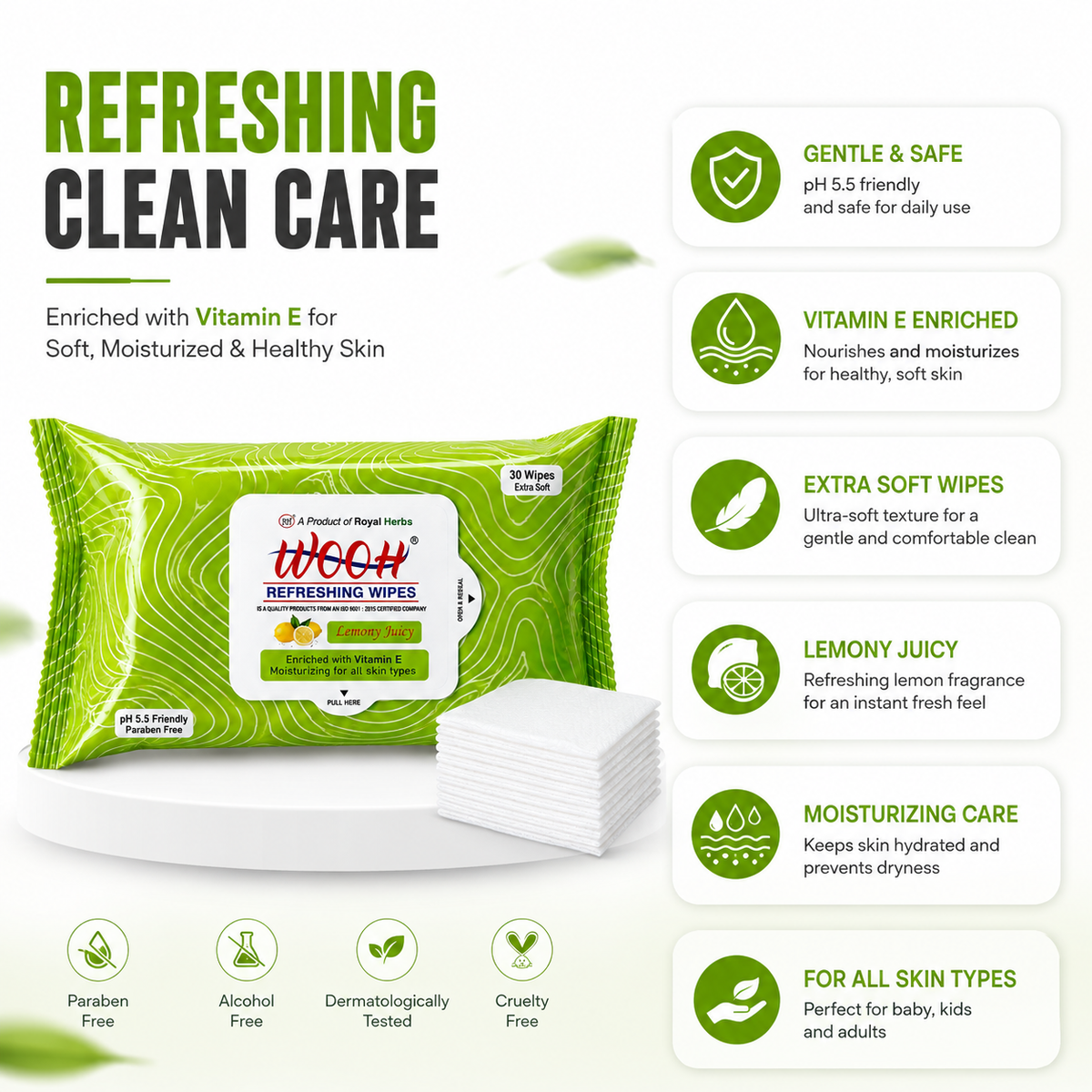 Wooh Refreshing Wet Wipes | Vitamin E Enriched | Moisturizing for All Skin Types | Cologne Exotic, Sandal Sweet & Lemony Juicy | 10 & 30 Wipes