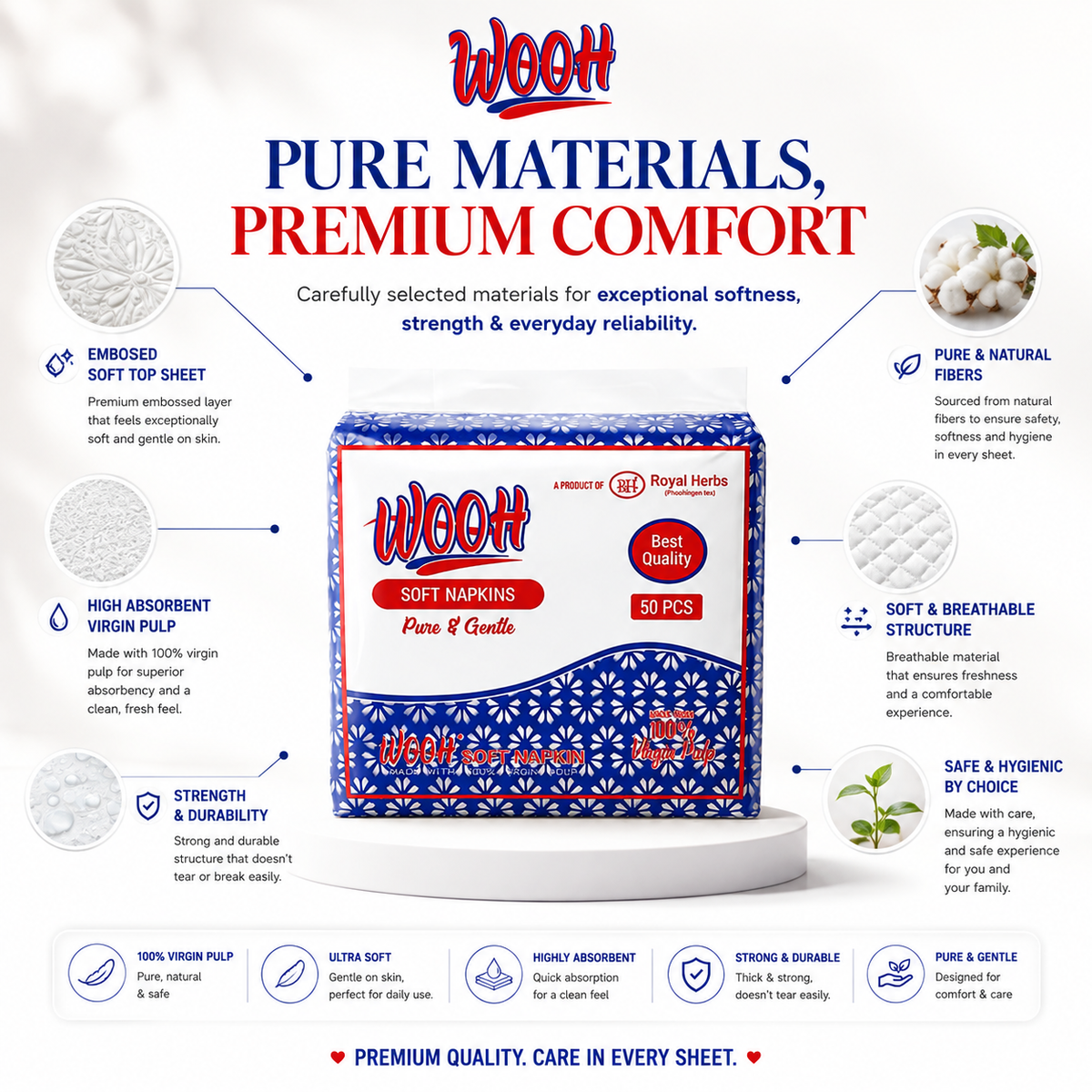 Wooh Soft Napkins | Pure & Gentle | Made with 100% Virgin Pulp | Best Quality | Soft Everyday Tissue Napkins | 50 & 100 Pieces