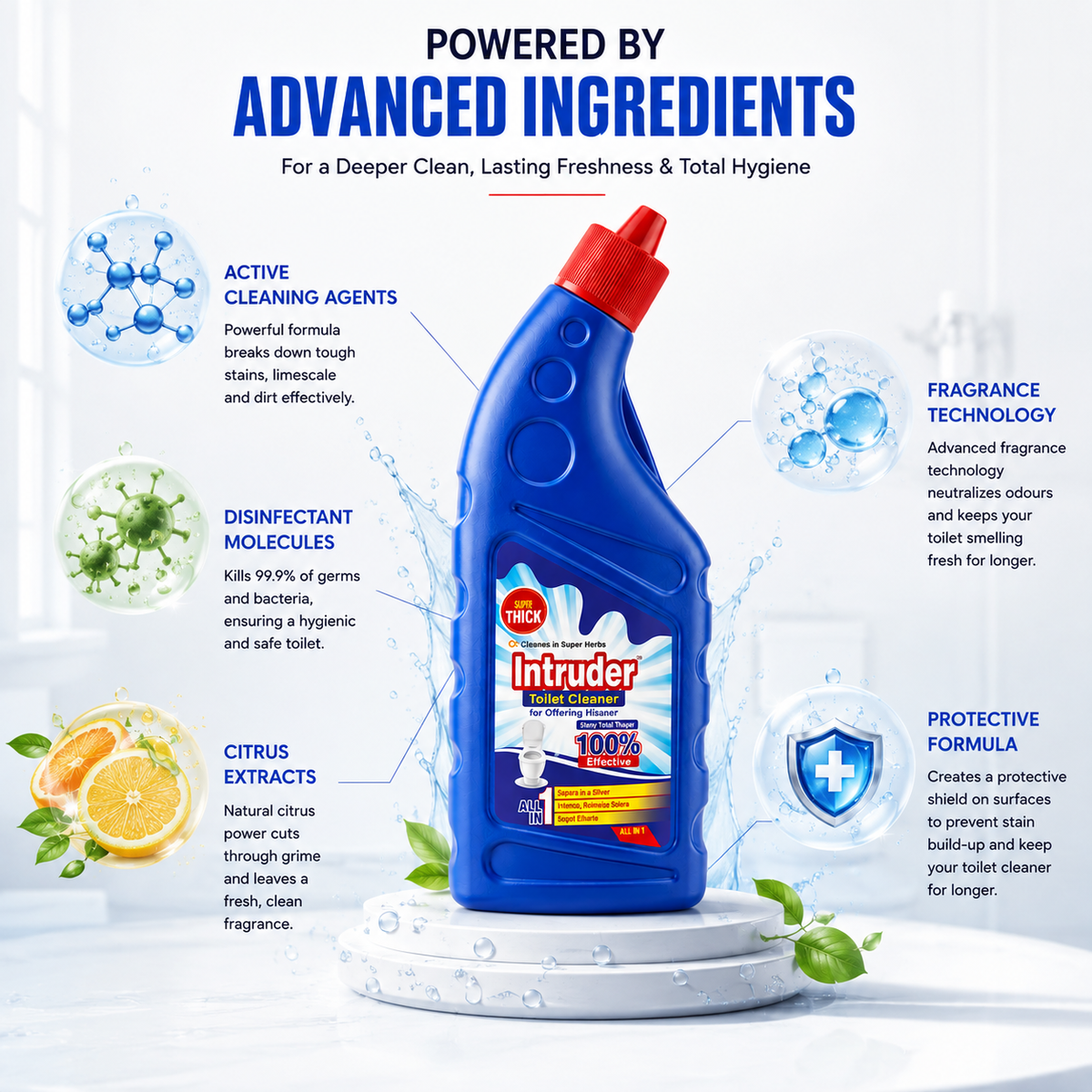Intruder Toilet Cleaner | For Glittering Homes | Removes Stubborn Stains | Fights Odour | Cleans to a Shine | All-in-1 Toilet Cleaner | 250ml, 500ml & 1L