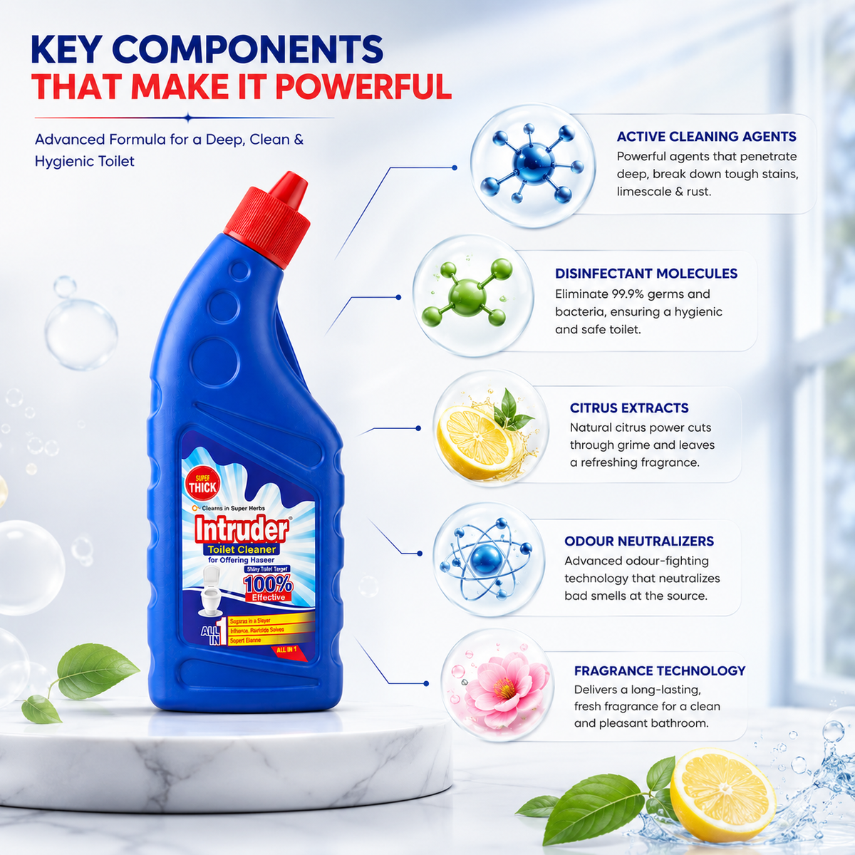 Intruder Toilet Cleaner | For Glittering Homes | Removes Stubborn Stains | Fights Odour | Cleans to a Shine | All-in-1 Toilet Cleaner | 250ml, 500ml & 1L