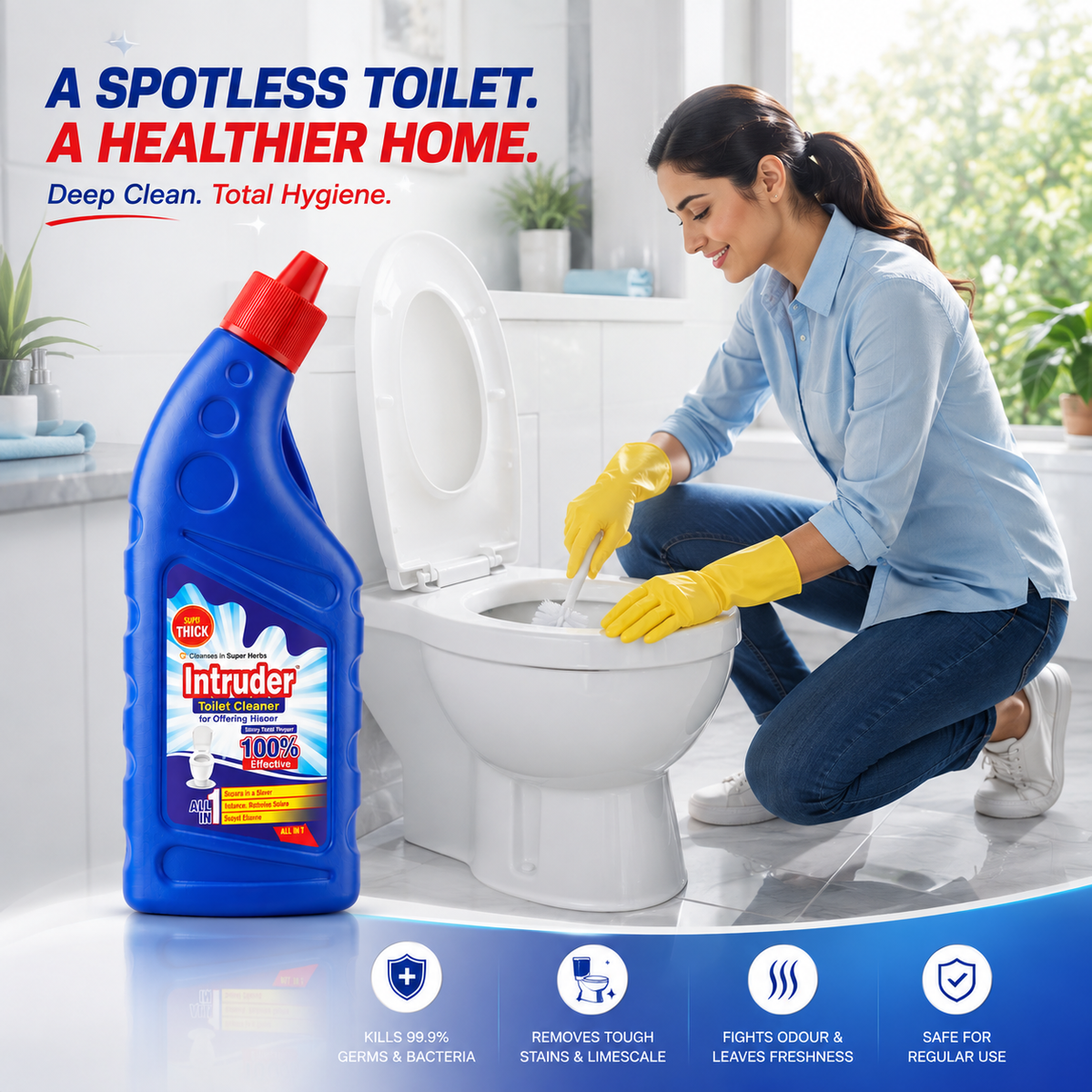 Intruder Toilet Cleaner | For Glittering Homes | Removes Stubborn Stains | Fights Odour | Cleans to a Shine | All-in-1 Toilet Cleaner | 250ml, 500ml & 1L