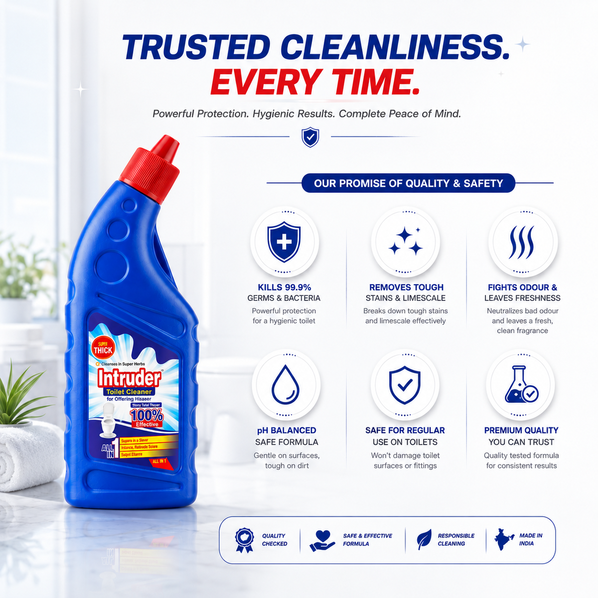 Intruder Toilet Cleaner | For Glittering Homes | Removes Stubborn Stains | Fights Odour | Cleans to a Shine | All-in-1 Toilet Cleaner | 250ml, 500ml & 1L