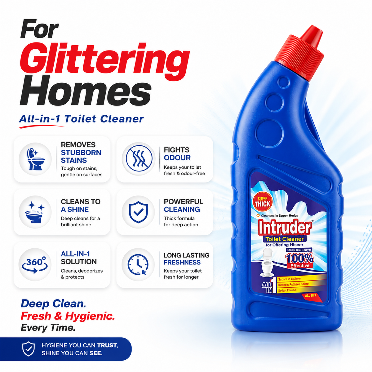 Intruder Toilet Cleaner | For Glittering Homes | Removes Stubborn Stains | Fights Odour | Cleans to a Shine | All-in-1 Toilet Cleaner | 250ml, 500ml & 1L