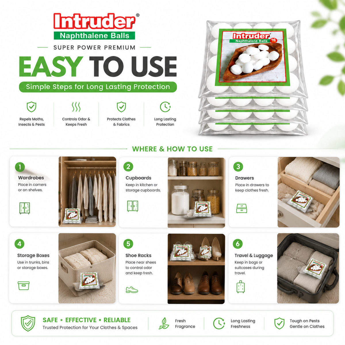Intruder Naphthalene Balls Super Power Premium Snow White | Moth, Insect & Cockroach Repellent | Odour Control | For Wardrobes, Cupboards & Storage Spaces | 500g & 1kg