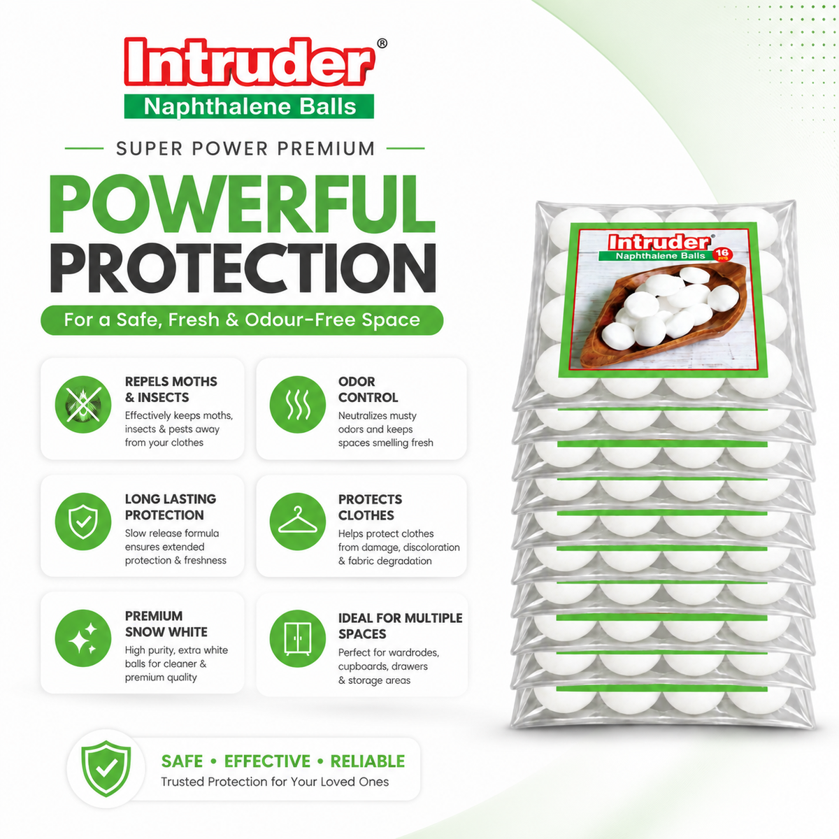 Intruder Naphthalene Balls Super Power Premium Snow White | Moth, Insect & Cockroach Repellent | Odour Control | For Wardrobes, Cupboards & Storage Spaces | 500g & 1kg