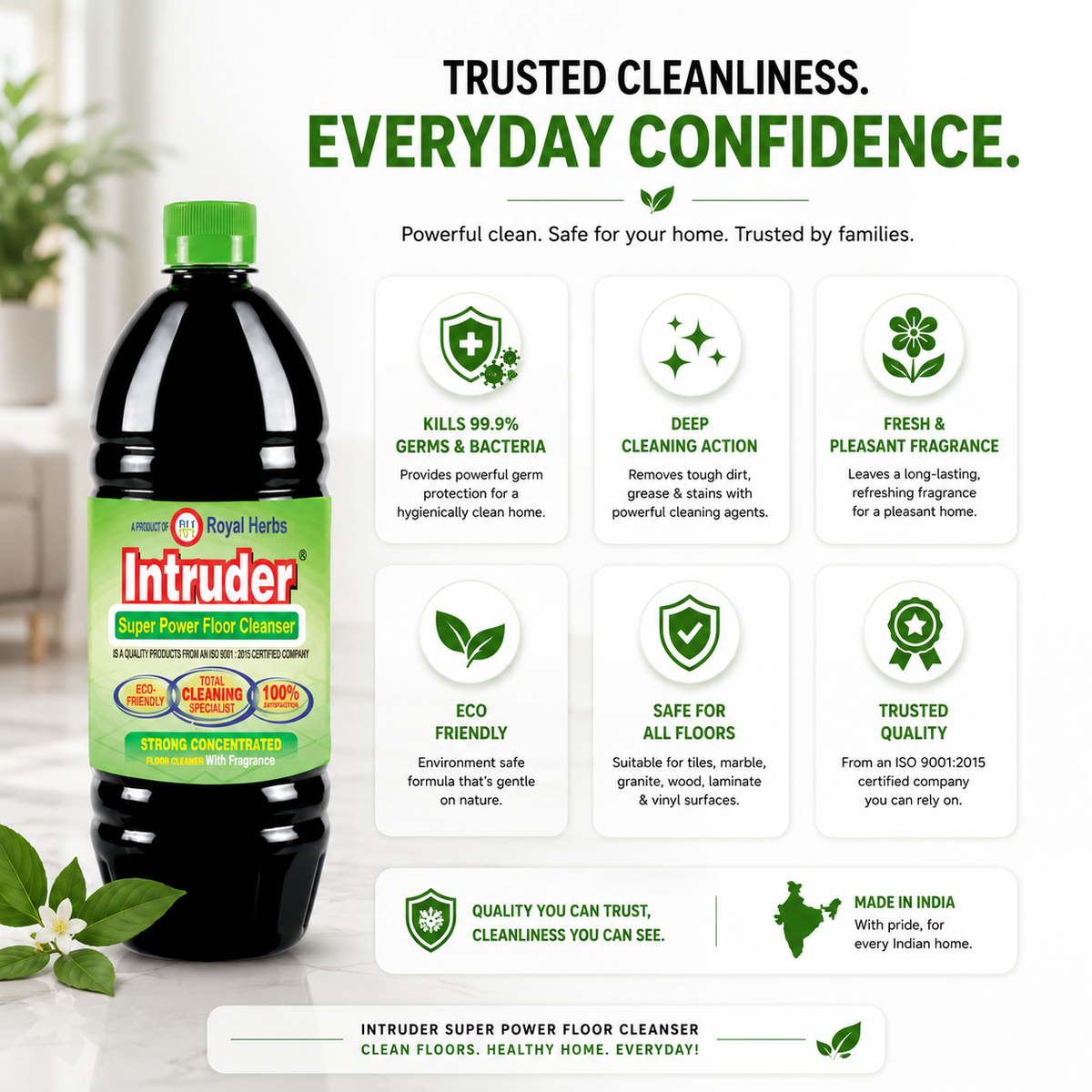Intruder Super Power Floor Cleaner | Strong Concentrated Floor Cleaner with Fragrance | Total Cleaning Specialist | Eco Friendly | 200ml, 500ml, 1L & 5L