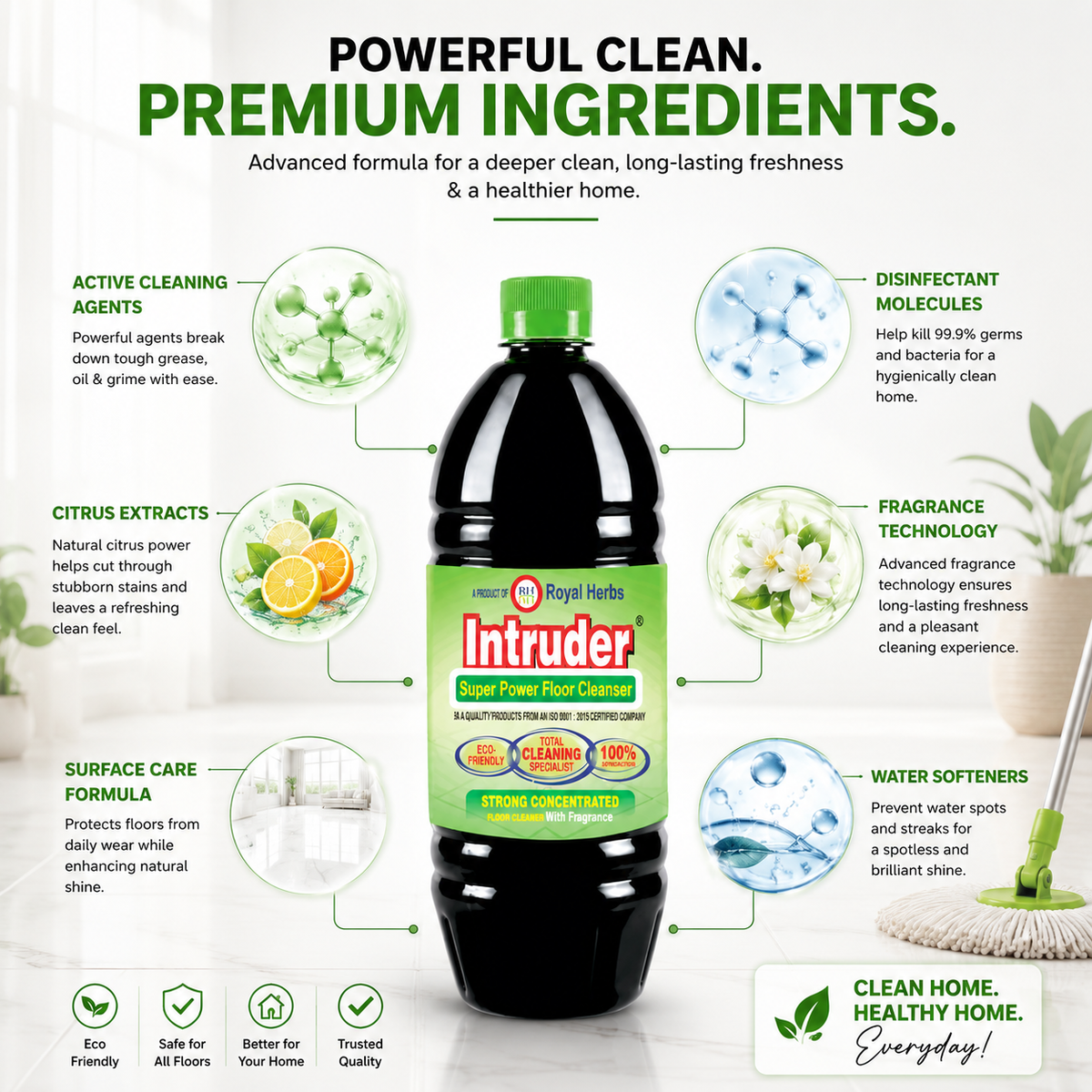 Intruder Super Power Floor Cleaner | Strong Concentrated Floor Cleaner with Fragrance | Total Cleaning Specialist | Eco Friendly | 200ml, 500ml, 1L & 5L