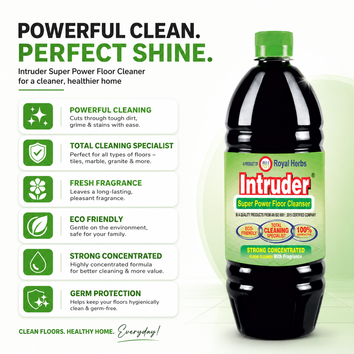 Intruder Super Power Floor Cleaner | Strong Concentrated Floor Cleaner with Fragrance | Total Cleaning Specialist | Eco Friendly | 200ml, 500ml, 1L & 5L