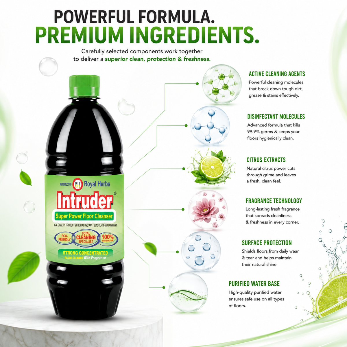 Intruder Super Power Floor Cleaner | Strong Concentrated Floor Cleaner with Fragrance | Total Cleaning Specialist | Eco Friendly | 200ml, 500ml, 1L & 5L