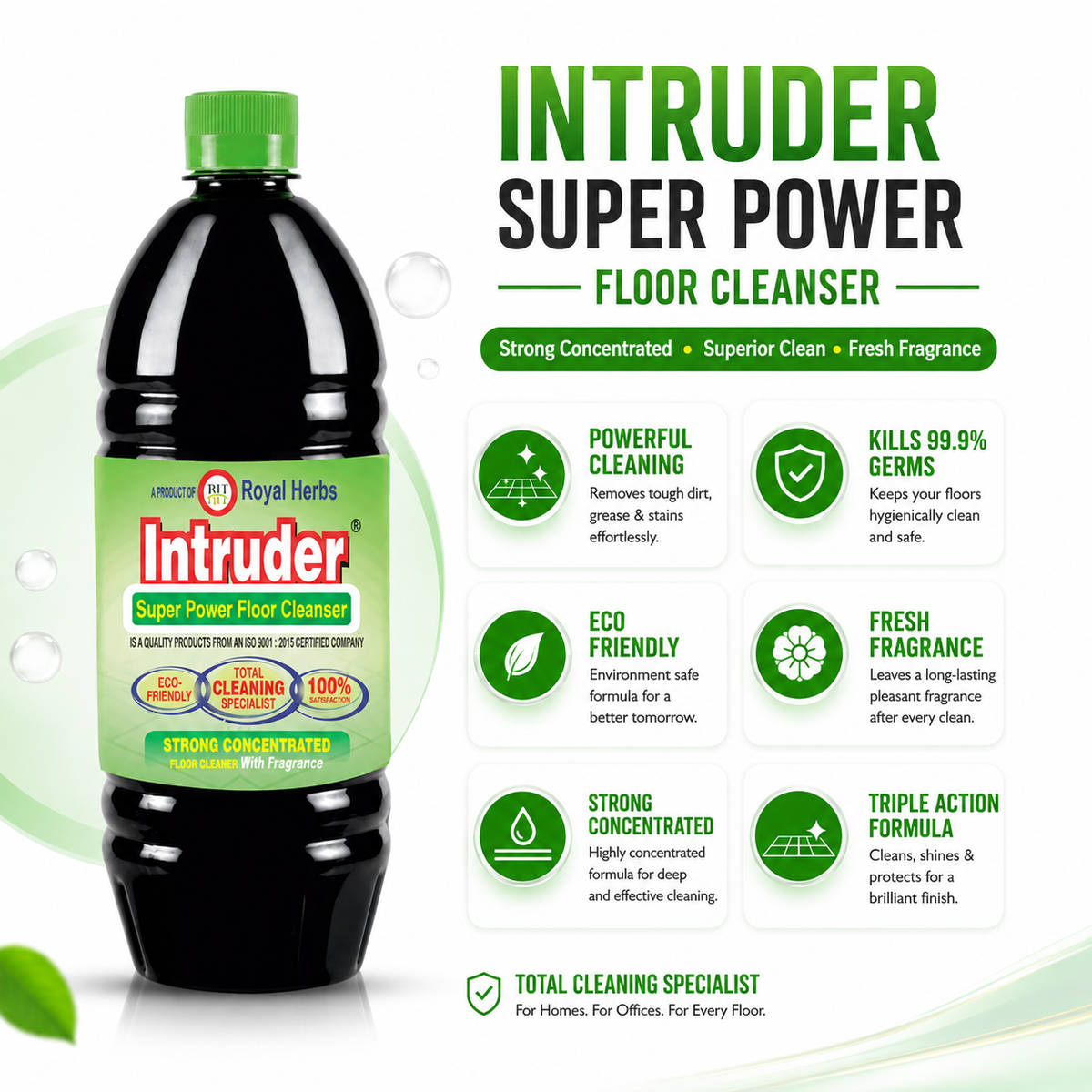 Intruder Super Power Floor Cleaner | Strong Concentrated Floor Cleaner with Fragrance | Total Cleaning Specialist | Eco Friendly | 200ml, 500ml, 1L & 5L