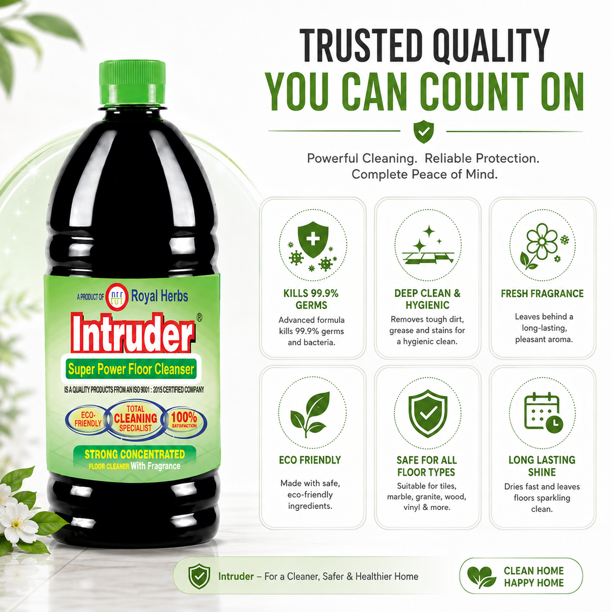 Intruder Super Power Floor Cleaner | Strong Concentrated Floor Cleaner with Fragrance | Total Cleaning Specialist | Eco Friendly | 200ml, 500ml, 1L & 5L