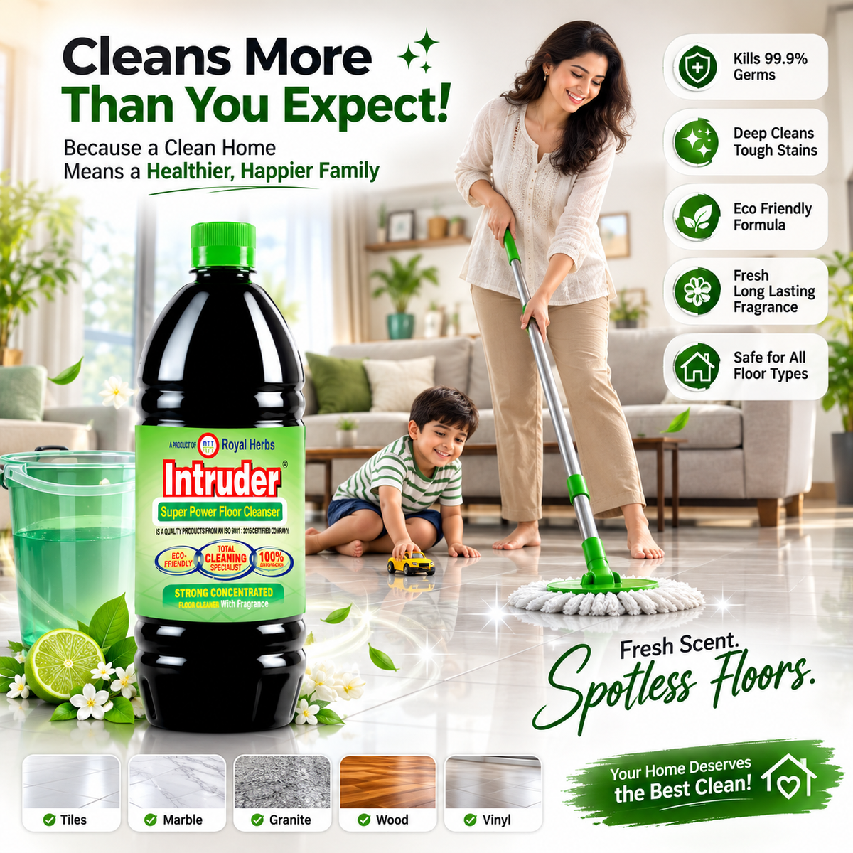 Intruder Super Power Floor Cleaner | Strong Concentrated Floor Cleaner with Fragrance | Total Cleaning Specialist | Eco Friendly | 200ml, 500ml, 1L & 5L