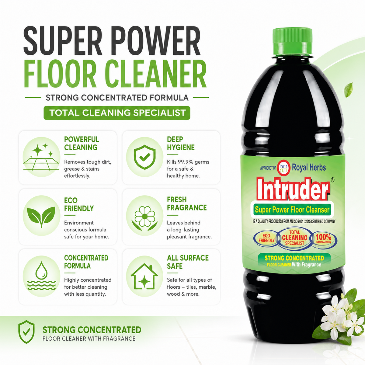 Intruder Super Power Floor Cleaner | Strong Concentrated Floor Cleaner with Fragrance | Total Cleaning Specialist | Eco Friendly | 200ml, 500ml, 1L & 5L