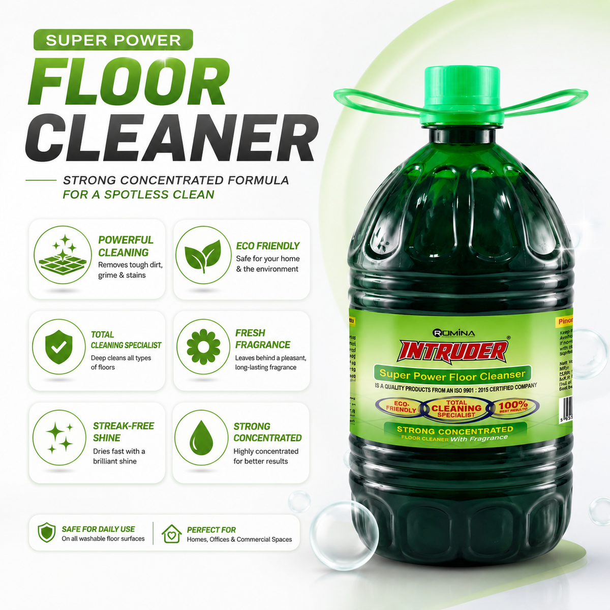 Intruder Super Power Floor Cleaner | Strong Concentrated Floor Cleaner with Fragrance | Total Cleaning Specialist | Eco Friendly | 200ml, 500ml, 1L & 5L