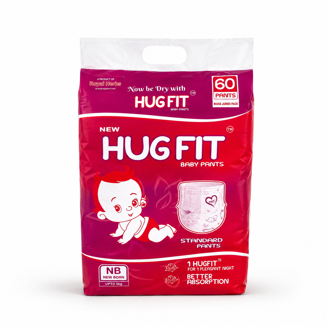 Hugfit Standard Baby Pants | Soft, Breathable & Absorbent Baby Diapers | Comfortable Fit | Newborn to XL | Multiple Pack Sizes