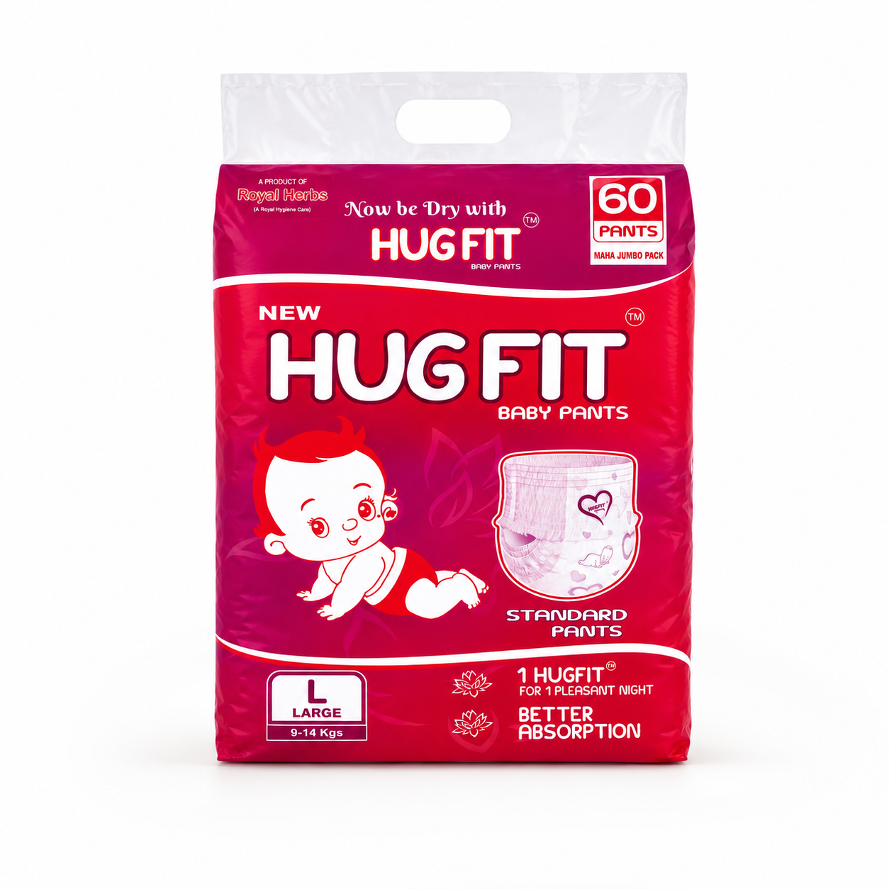 Hugfit Standard Baby Pants | Soft, Breathable & Absorbent Baby Diapers | Comfortable Fit | Newborn to XL | Multiple Pack Sizes