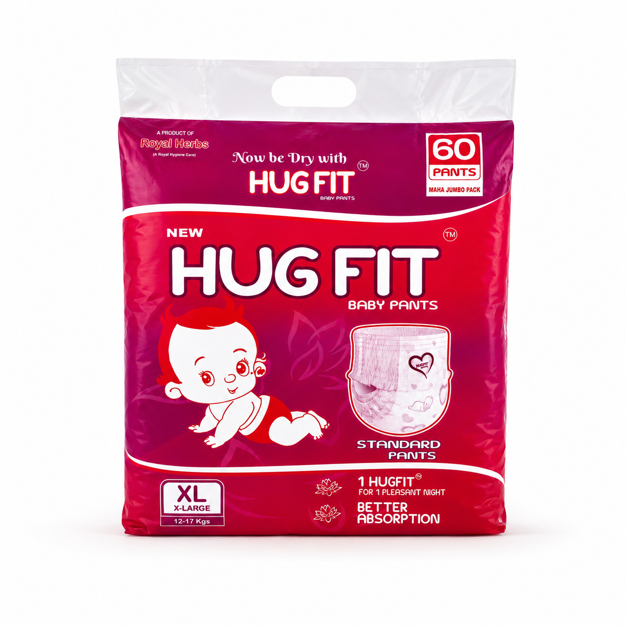Hugfit Standard Baby Pants | Soft, Breathable & Absorbent Baby Diapers | Comfortable Fit | Newborn to XL | Multiple Pack Sizes