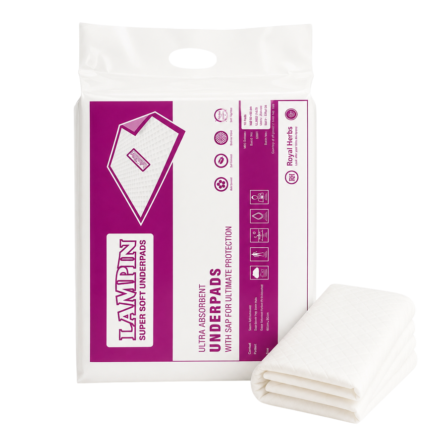 Lampin Ultra Absorbent Underpads for Adults | SAP Protection | Anti-Bacterial & Odor Control | Soft Mattress Feel | Diamond Pattern | 100% Virgin Pulp | Pack of 10