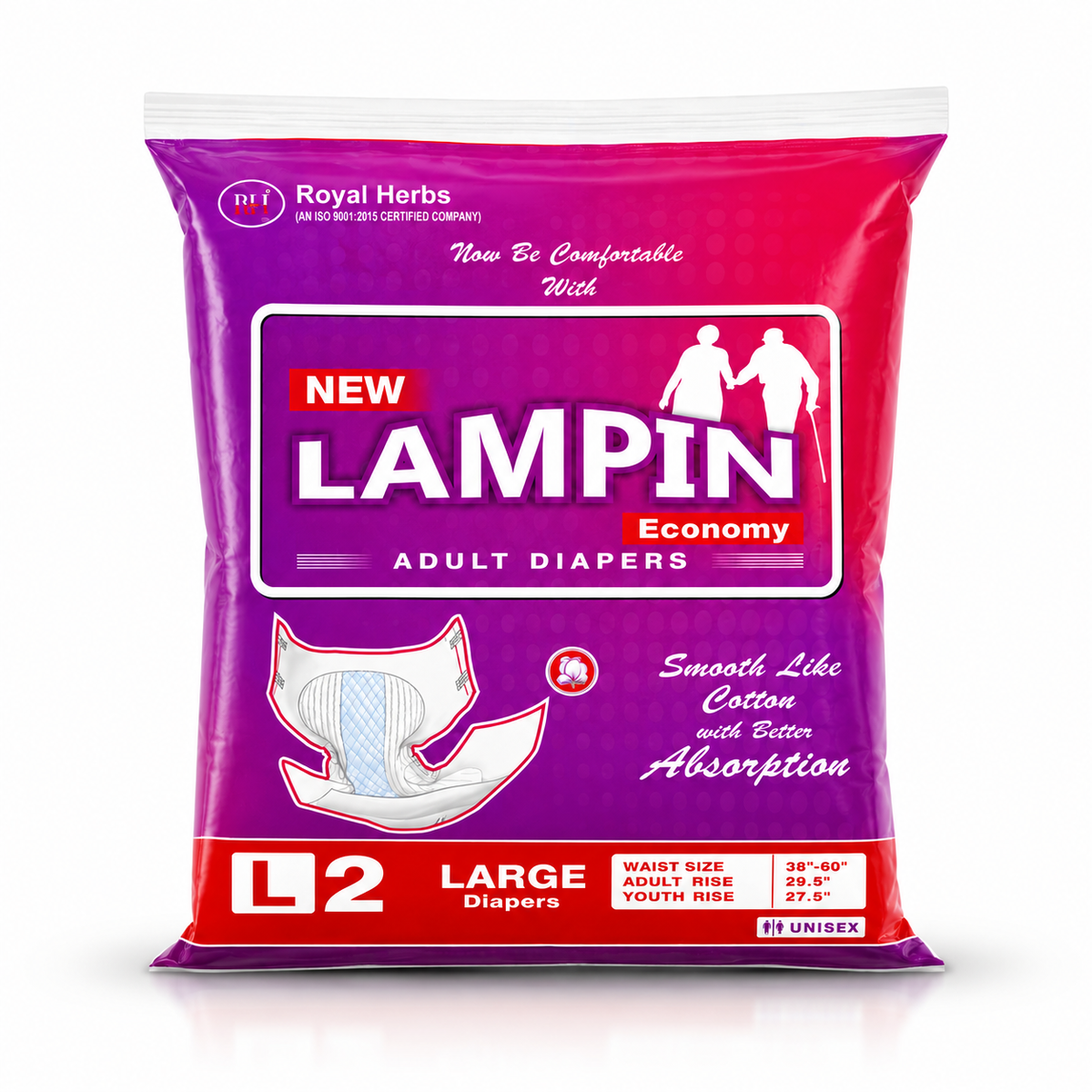 Lampin Adult Diapers | Pant Style & Tape Style | M, L, XL & XXL | Highly Absorbent | Leakage Protection | Unisex Adult Care | Pack of 2 or 10