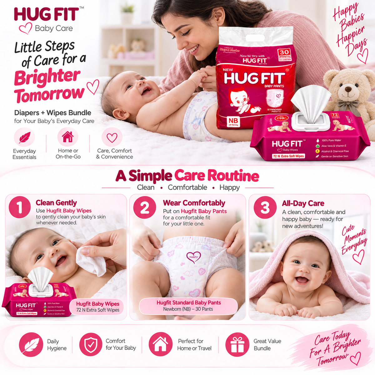 Hugfit Everyday Care + Baby Wipes Bundle