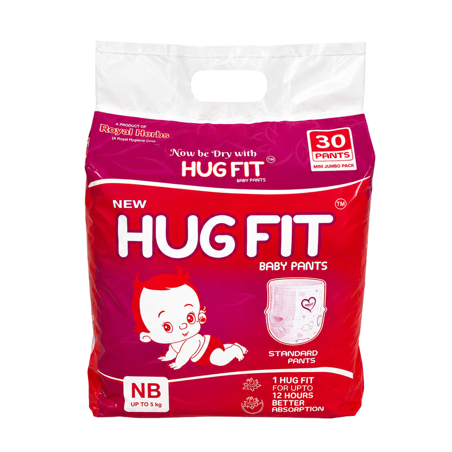 Hugfit Standard Baby Pants | Soft, Breathable & Absorbent Baby Diapers | Comfortable Fit | Newborn to XL | Multiple Pack Sizes