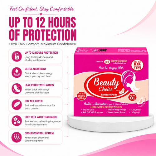 Beauty Choice Ultra Thin Sanitary Pads XXL 320mm with Wings | Dry Net Cover | Soft Feel with Fragrance | Odor Control System | Leak Proof | Up to 12 Hours Protection | Pack of 6 Pads