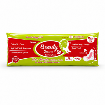 BeautySecure Sanitary Pads Maxi Straight Extra Large 280mm with Wings | Cotton Net Cover | Soft Feel with Fragrance | Odor Control System | Leak Proof | Up to 12 Hours Protection | Pack of 7 Pads