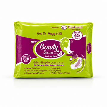 BeautySecure Ultra Thin Sanitary Pads XXL 320mm with Wings | Cotton Net Cover | Soft Feel with Fragrance | Odor Control System | Leak Proof | Up to 12 Hours Protection | Pack of 6 Pads