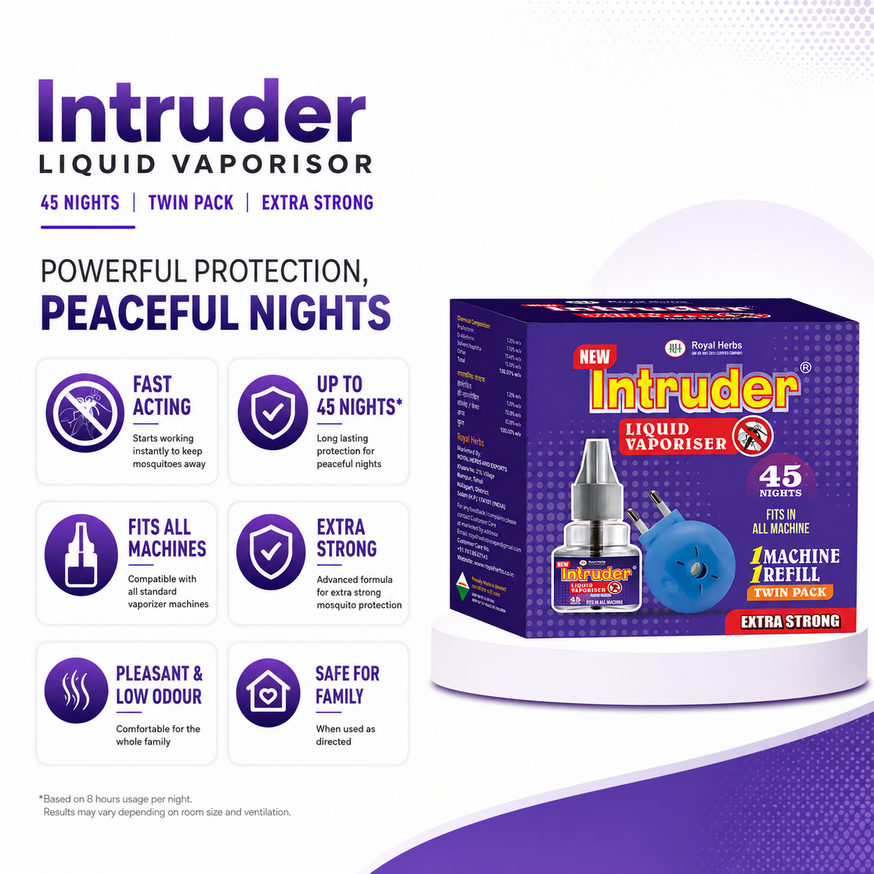 Intruder Machine with Liquid Vaporisor 45ml | Twin Pack | 45 Nights | Extra Strong | Fits All Machines | Mosquito Away Solution
