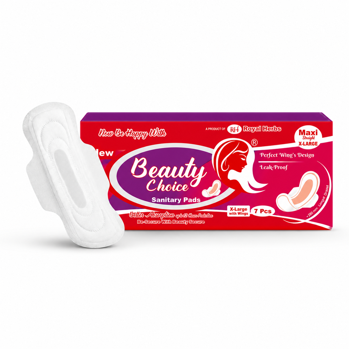 Beauty Choice Sanitary Pads Maxi Straight Extra Large 280mm with Wings | Dry Net Cover | Soft Feel with Fragrance | Odor Control System | Leak Proof | Up to 12 Hours Protection | Pack of 7 Pads