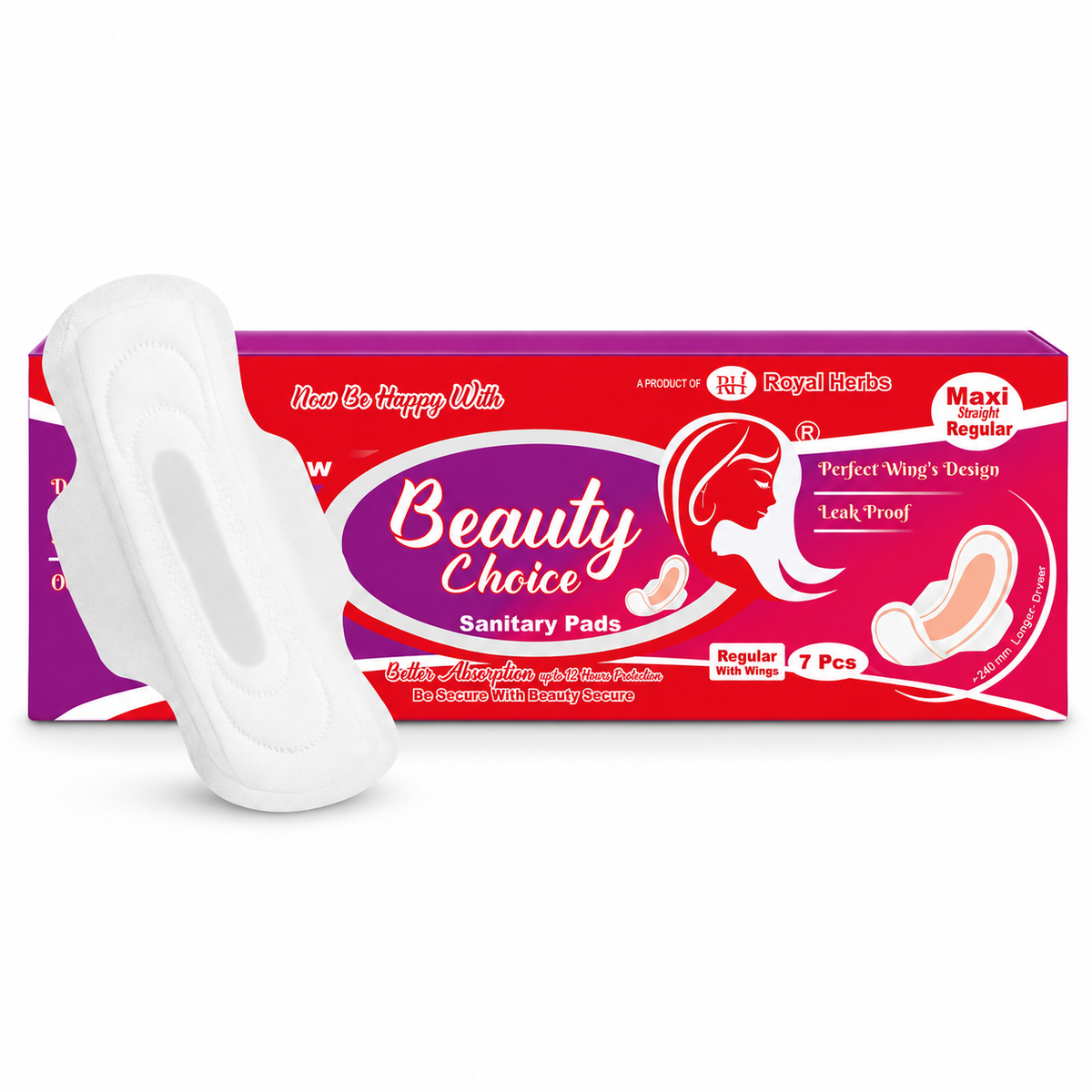 Beauty Choice Sanitary Pads Maxi Straight Regular 240mm with Wings | Dry Net Cover | Soft Feel with Fragrance | Odor Control | Up to 12 Hours Protection | Pack of 7 Pads