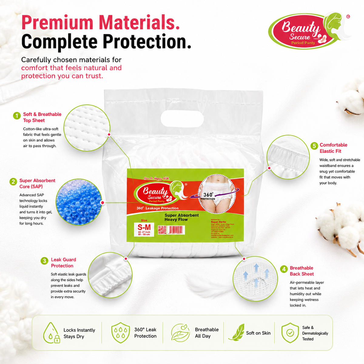 Beauty Secure Period Panty | 360° Protection | Super Absorbent Core | Soft & Skin Friendly Material | Comfortable Elastic Fit | Ideal for Heavy Flow & Overnight Use | Pack of 10