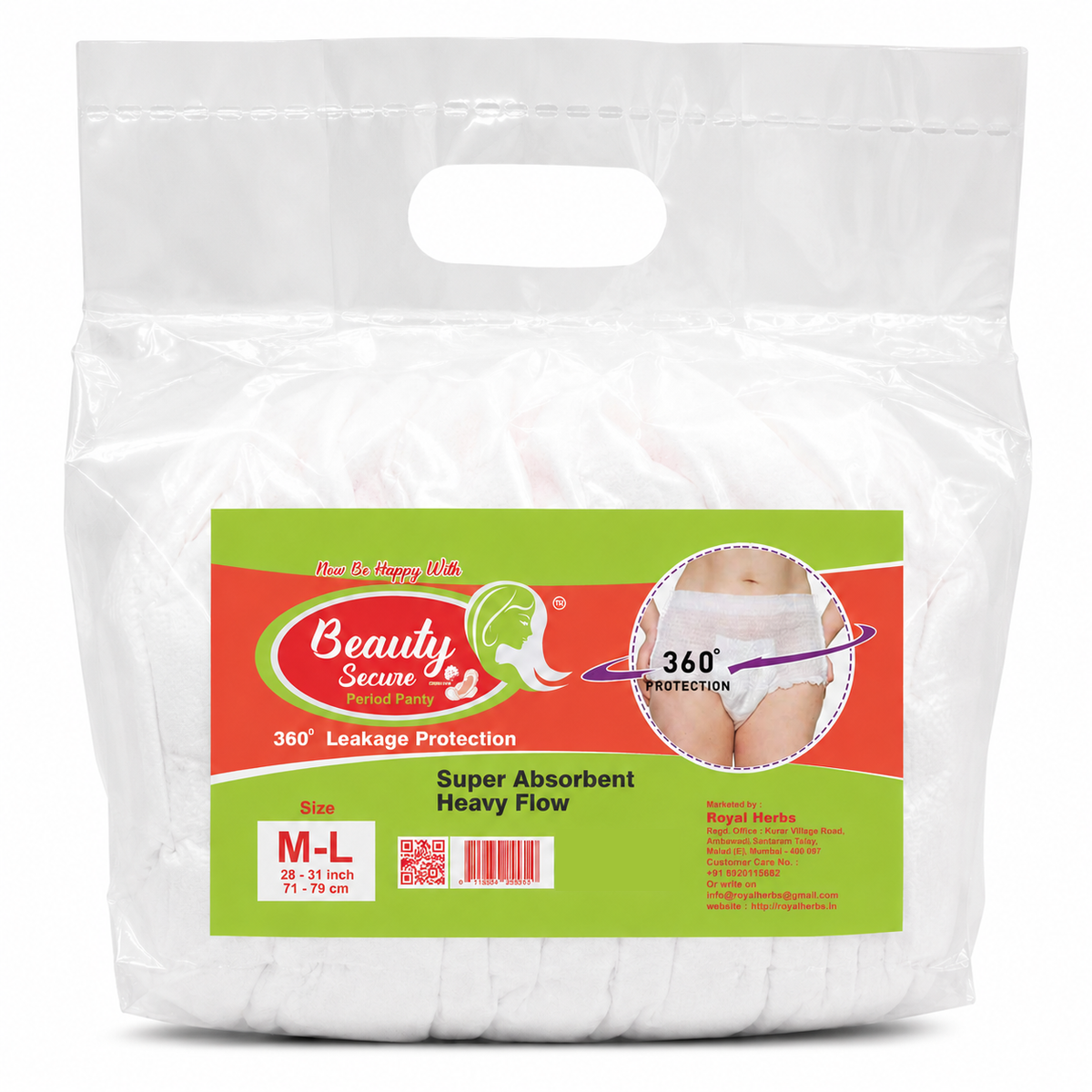 Beauty Secure Period Panty | 360° Protection | Super Absorbent Core | Soft & Skin Friendly Material | Comfortable Elastic Fit | Ideal for Heavy Flow & Overnight Use | Pack of 10
