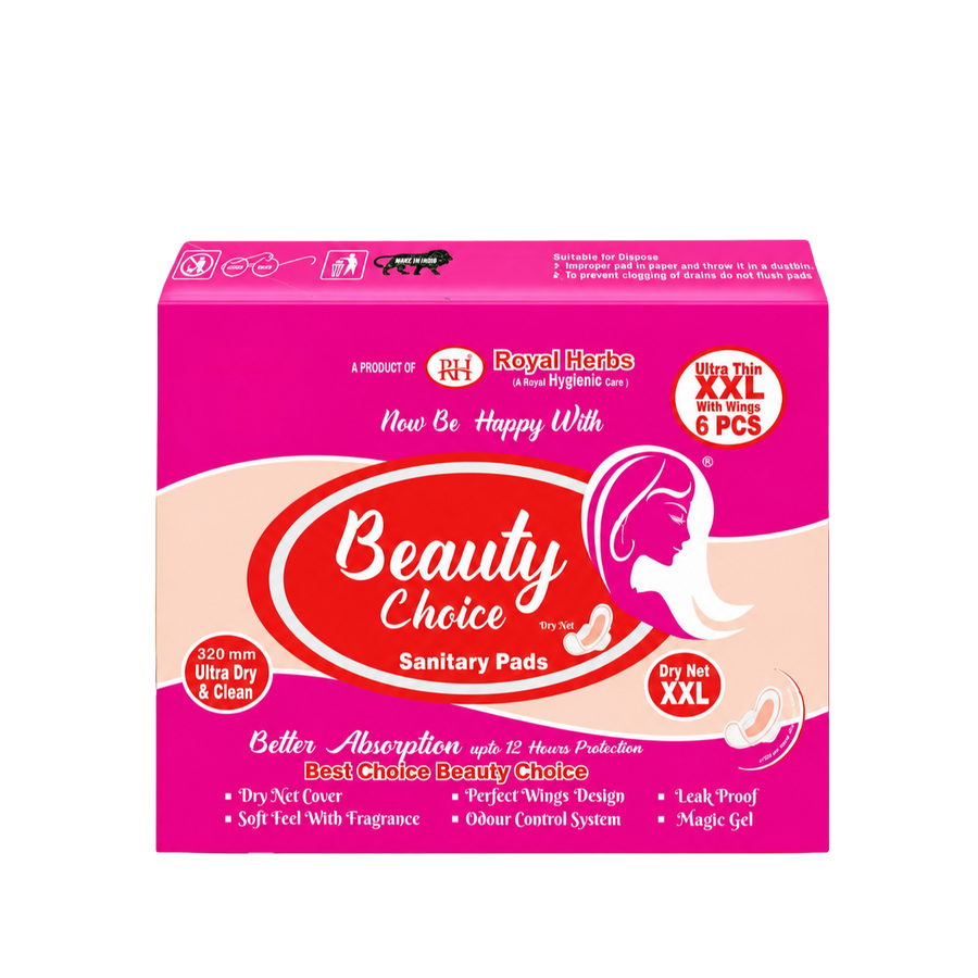 Beauty Choice Ultra Thin Sanitary Pads XXL 320mm with Wings | Dry Net Cover | Soft Feel with Fragrance | Odor Control System | Leak Proof | Up to 12 Hours Protection | Pack of 6 Pads