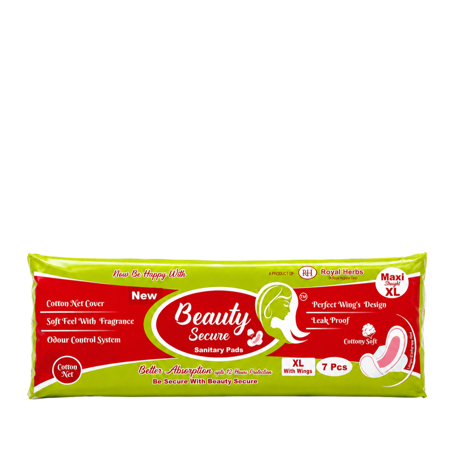 BeautySecure Sanitary Pads Maxi Straight Extra Large 280mm with Wings | Cotton Net Cover | Soft Feel with Fragrance | Odor Control System | Leak Proof | Up to 12 Hours Protection | Pack of 7 Pads