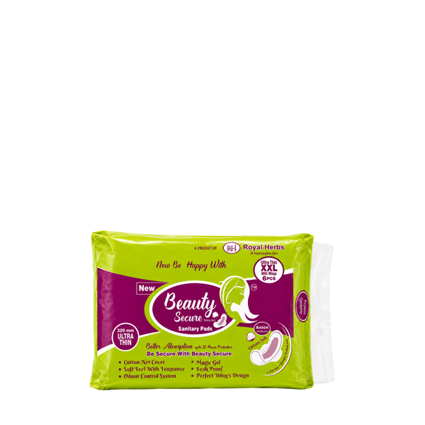 BeautySecure Ultra Thin Sanitary Pads XXL 320mm with Wings | Cotton Net Cover | Soft Feel with Fragrance | Odor Control System | Leak Proof | Up to 12 Hours Protection | Pack of 6 Pads