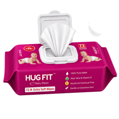 Hugfit Baby Wipes | Moisturizing & Nourishes Baby Skin | 100% Natural & Alcohol Free | Extra Soft & Thick | Aloe Vera & Vitamin E | 72 Wipes