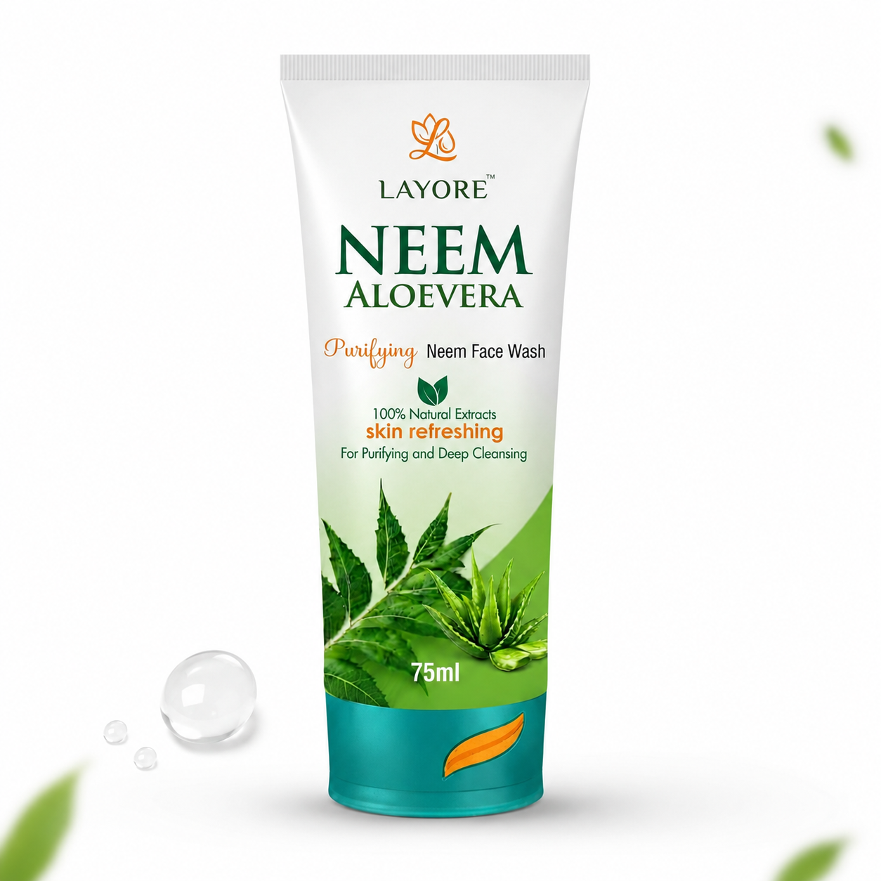 Layore Neem Face Wash 75ml | Purifying Neem Facewash | 100% Natural Extracts | Neem, Lemon & Aloe Vera Extracts | Deep Cleansing & Skin Refreshing