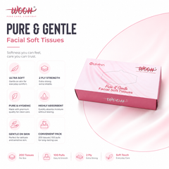 Wooh Facial Soft Tissues | Pure & Gentle | 2 Ply | 200 Tissues | 100 Pulls | Soft Facial Tissue for Everyday Use
