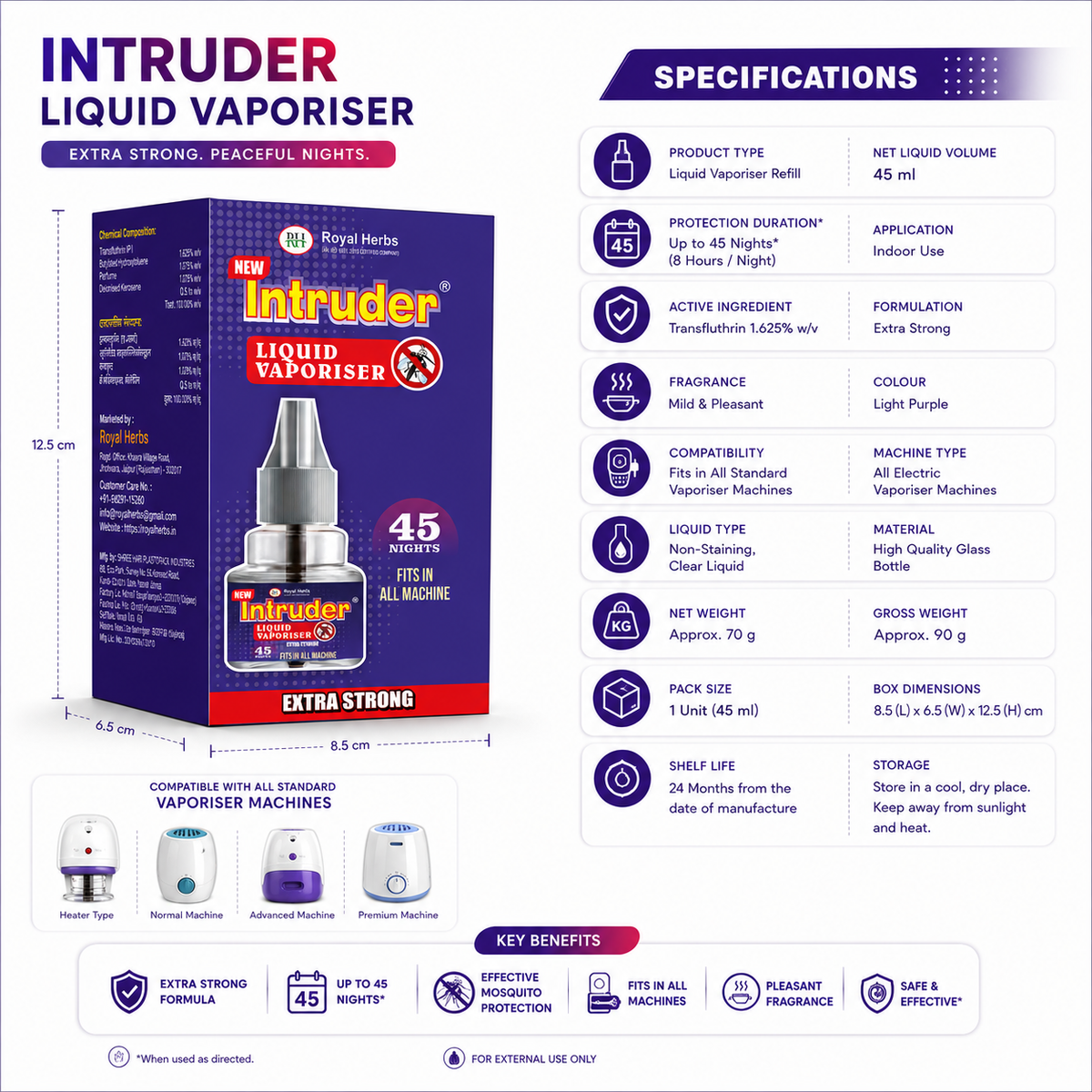 Intruder Liquid Vaporisor 45ml | 45 Nights | Extra Strong | Fits in All Machines | Mosquito Protection | Pest Control